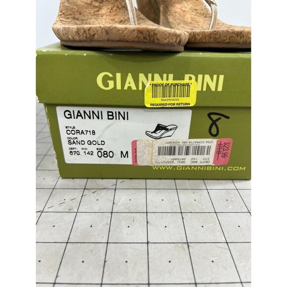 Gianni Bini Sand Gold Cork Wedge Sandals Rhinestone Details Size Women’s Sz. 8 - Picture 3 of 7